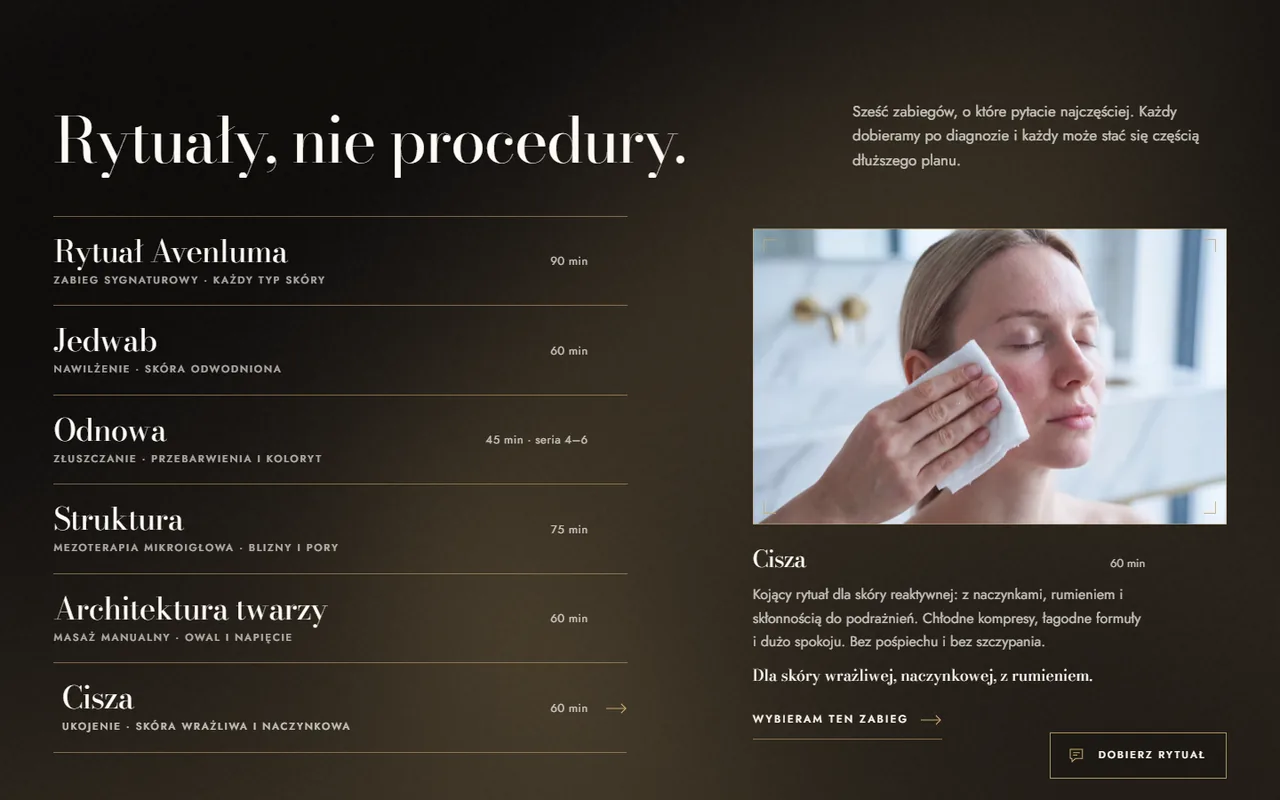 Avenluma: sześć rytuałów w sekcji „Rytuały, nie procedury.”, otwarty rytuał Cisza ze zdjęciem i opisem