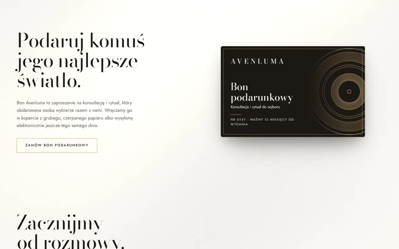 Avenluma: bon podarunkowy „Podaruj komuś jego najlepsze światło.” w dziennym świetle