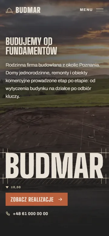 BUDMAR na telefonie: pierwszy ekran strony budmar.v1agency.pl
