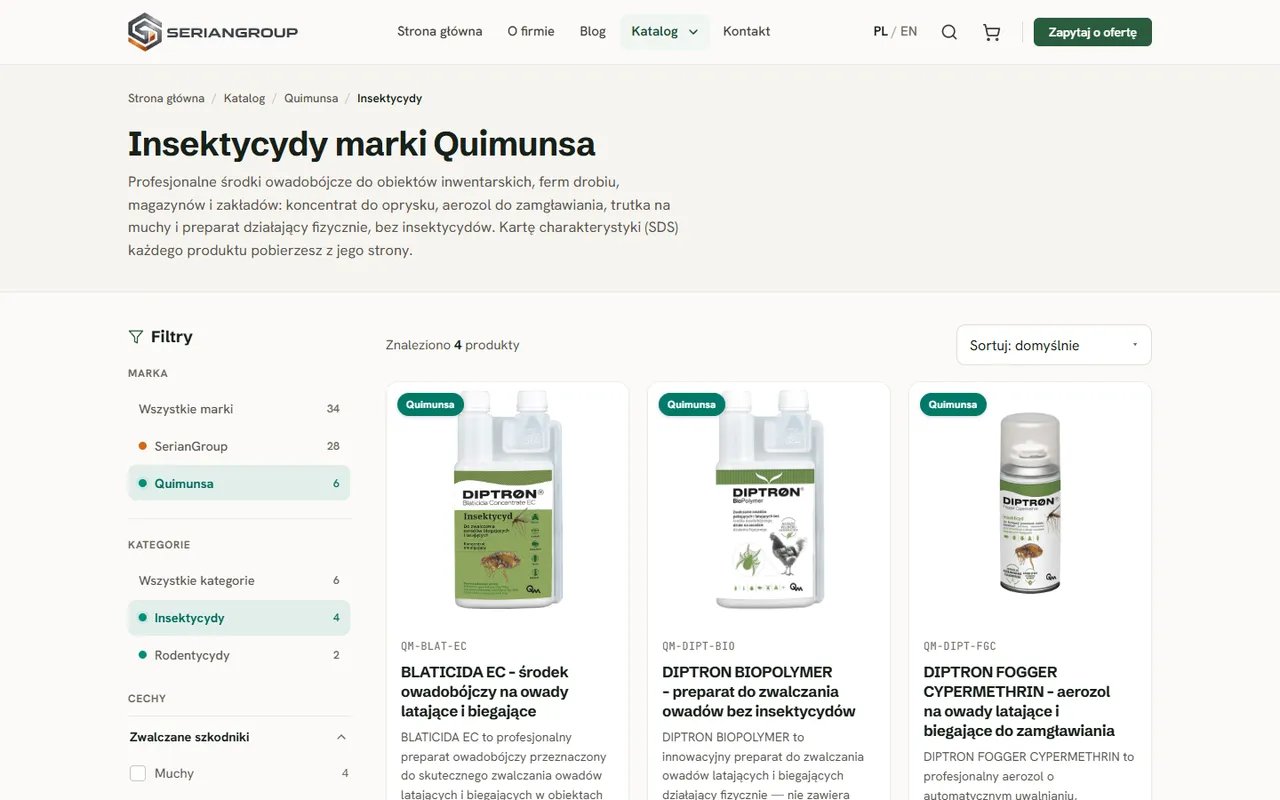 SerianGroup: insektycydy marki Quimunsa w katalogu z filtrami